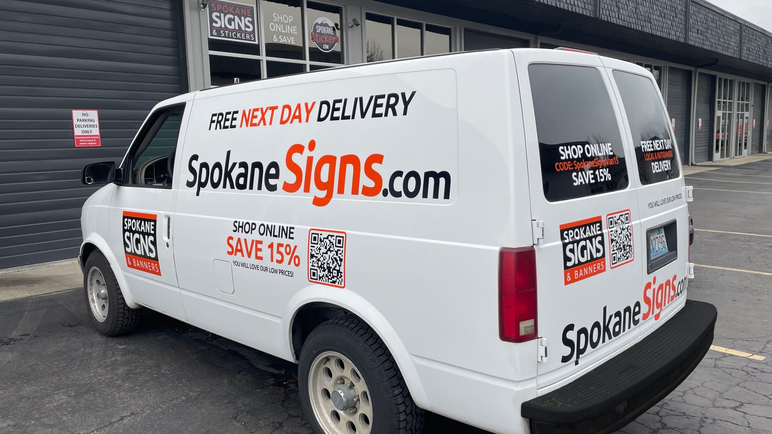 Spokane Signs van and storefront